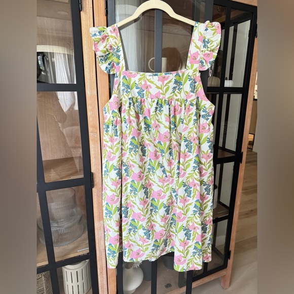 Tuckernuck Dresses & Skirts - Linen floral block print babydoll mini dress ruffle pyjama square neck flutter